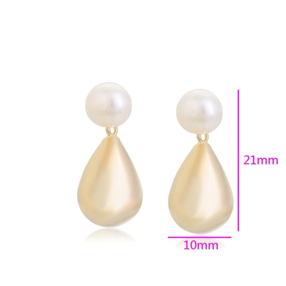 Tear Drop Pearl Earrings  925 Sterling Silver Mallorca Pearl 14k Gold Plated - Picture 6 of 10
